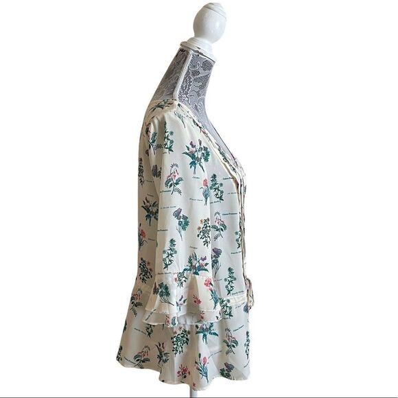 MODCLOTH Botanical Floral Bell Sleeve Tunic Peplum Top Size Medium - Picture 2 of 9